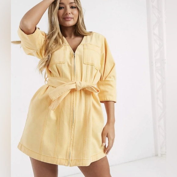 ASOS Yellow Denim Belted Dress 12 - Picture 1 of 9